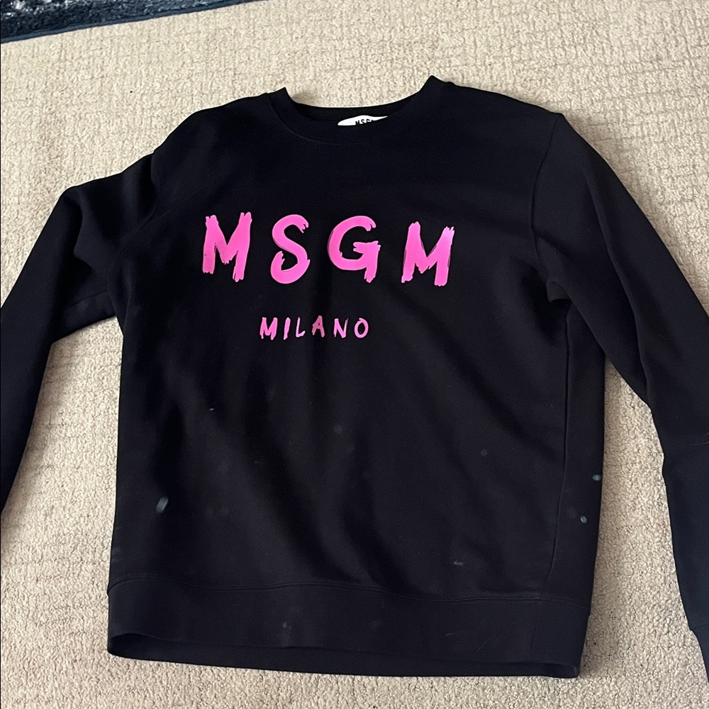 MSGM Black Crewneck with Vibrant Pink Logo
